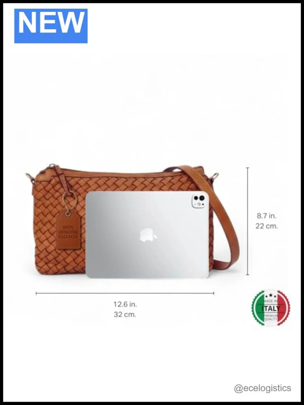 Genuine Italian Leather Crossbody Bag Handcrafted Calfskin Adjustable Strap
